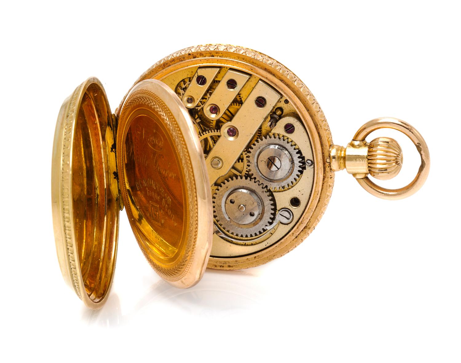 An 18 Karat Yellow Gold, Polychrome Enamel and Diamond Hunter Case Pocket Watch for the Ottoman Market, Bautte Geneve,