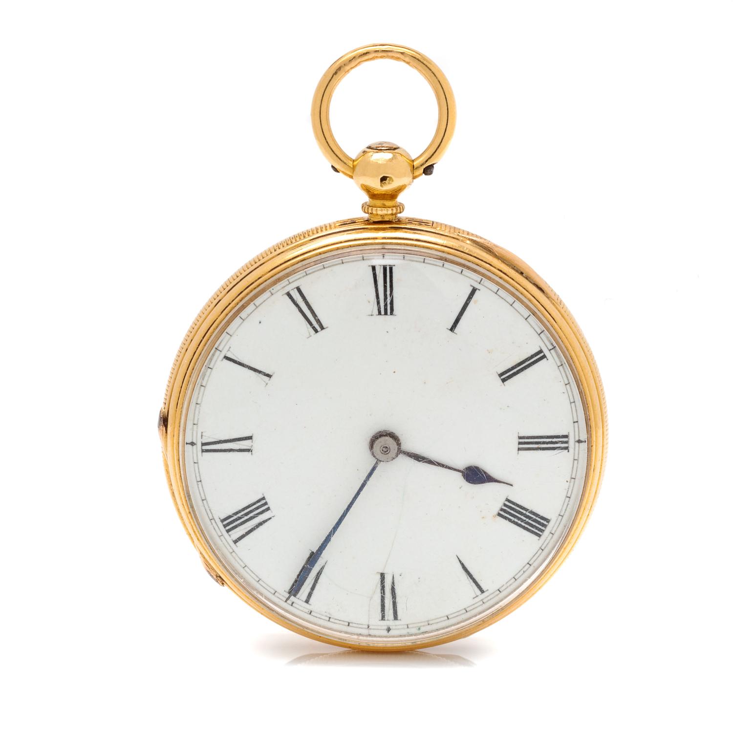 18K YELLOW GOLD OPEN FACE POCKET WATCH