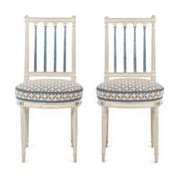 A Set of Four Louis XVI Blue and White-Painted Side Chairs