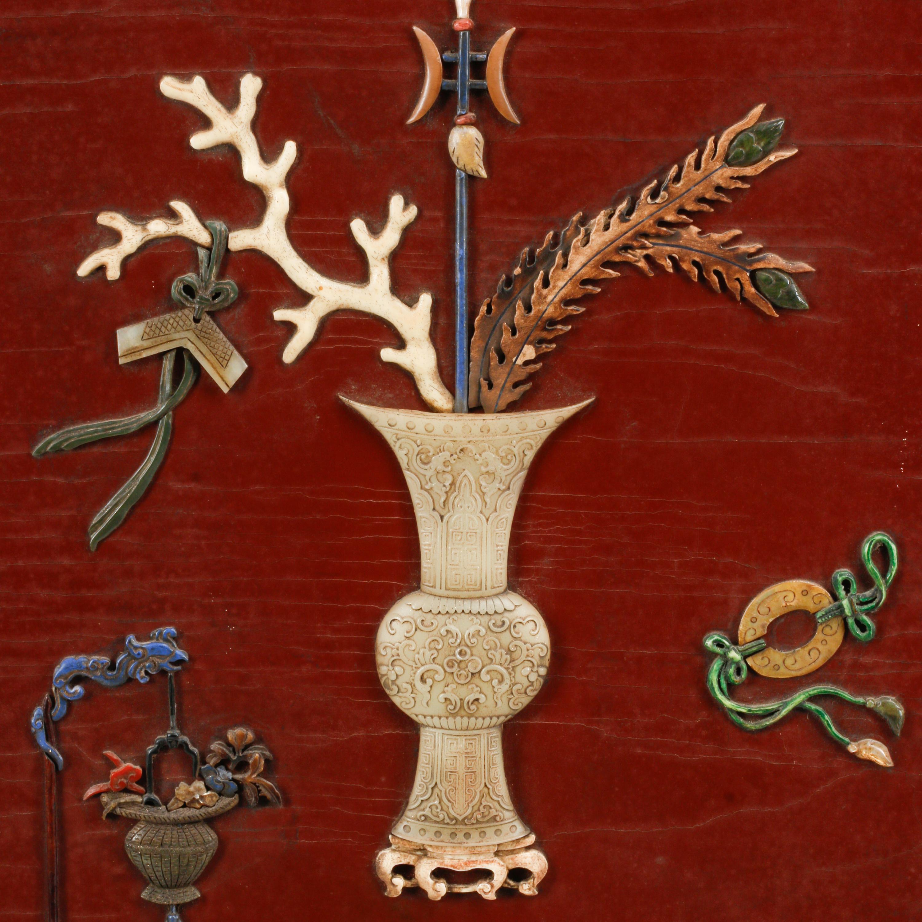 A Pair of Chinese Hardstone Inlaid Lacquer Panels