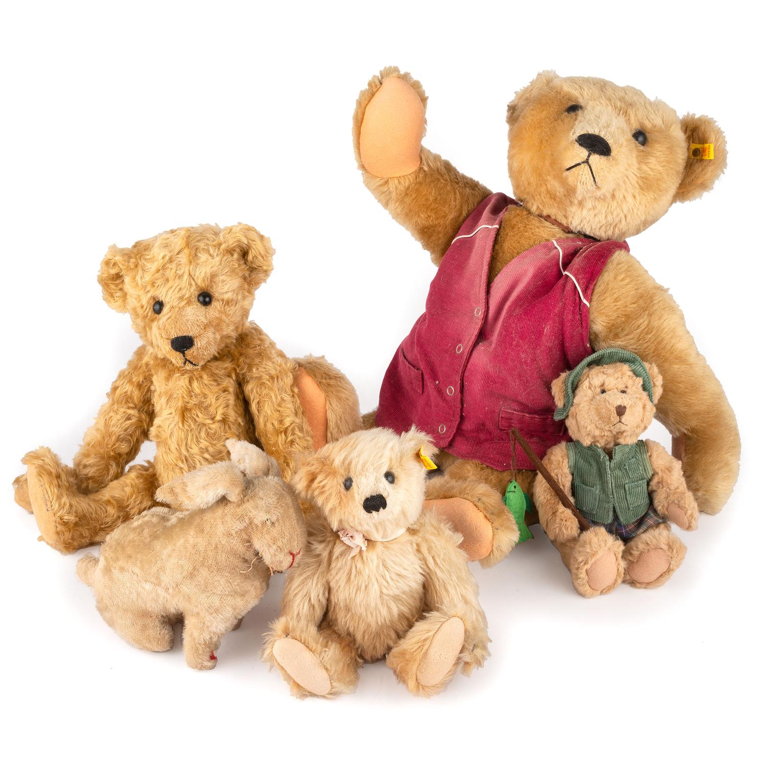 Five Stuffed Animals, Including Steiff