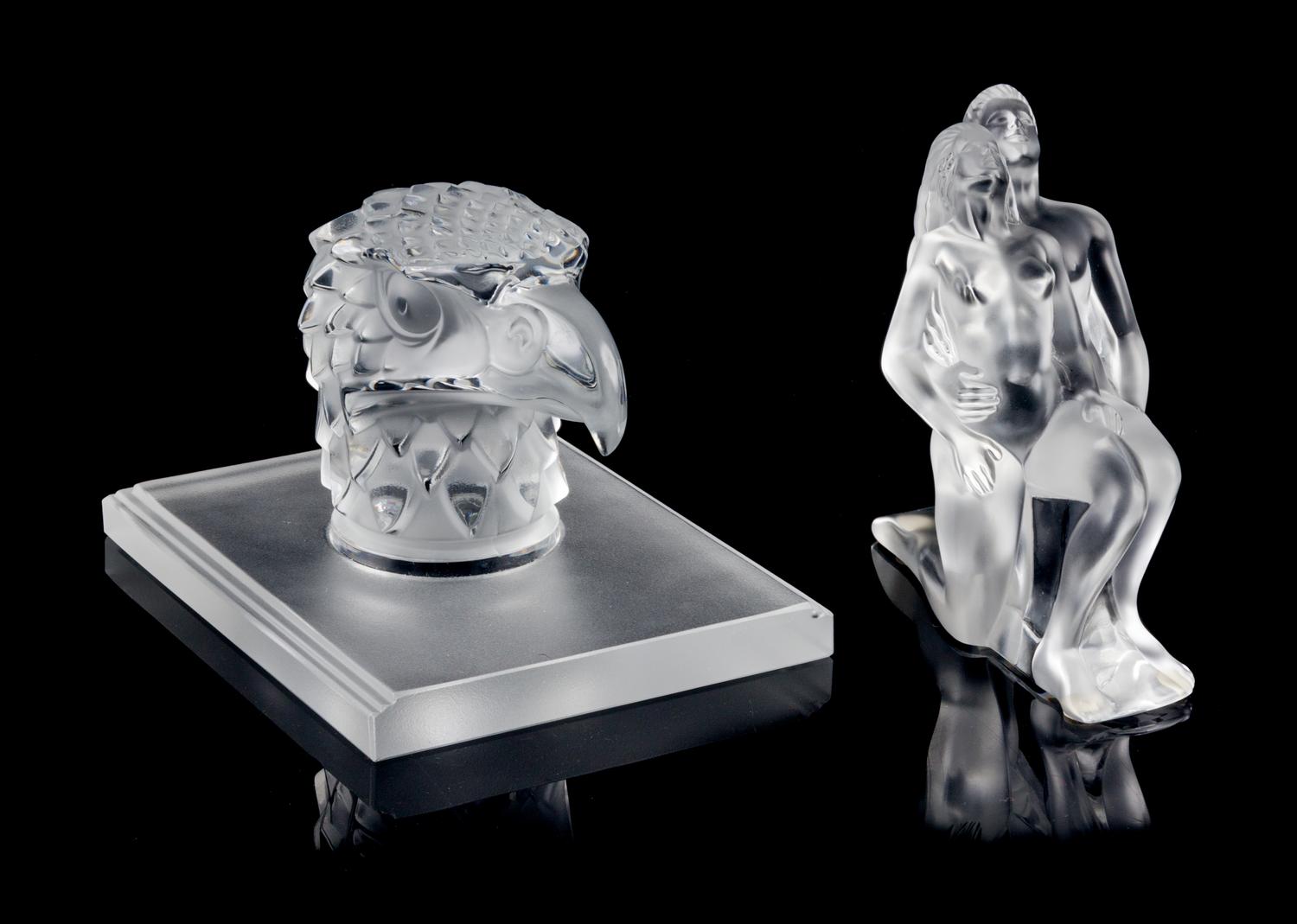 Lalique, , two glass figural sculptures, etched Lalique France