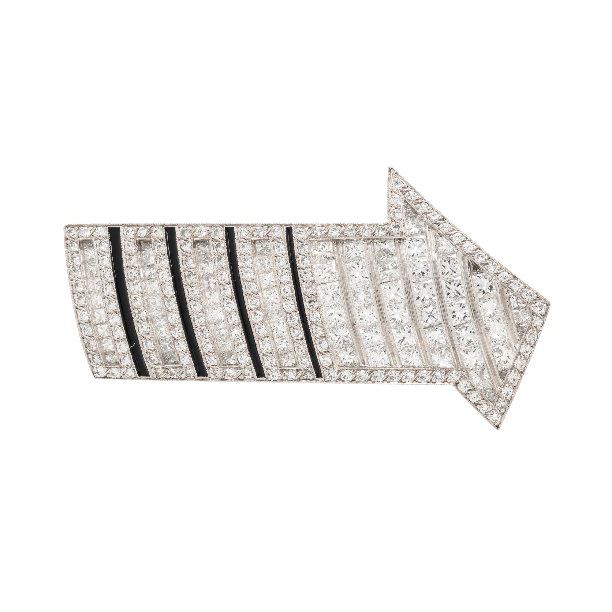 Diamond, Enamel, and Platinum Arrow Brooch