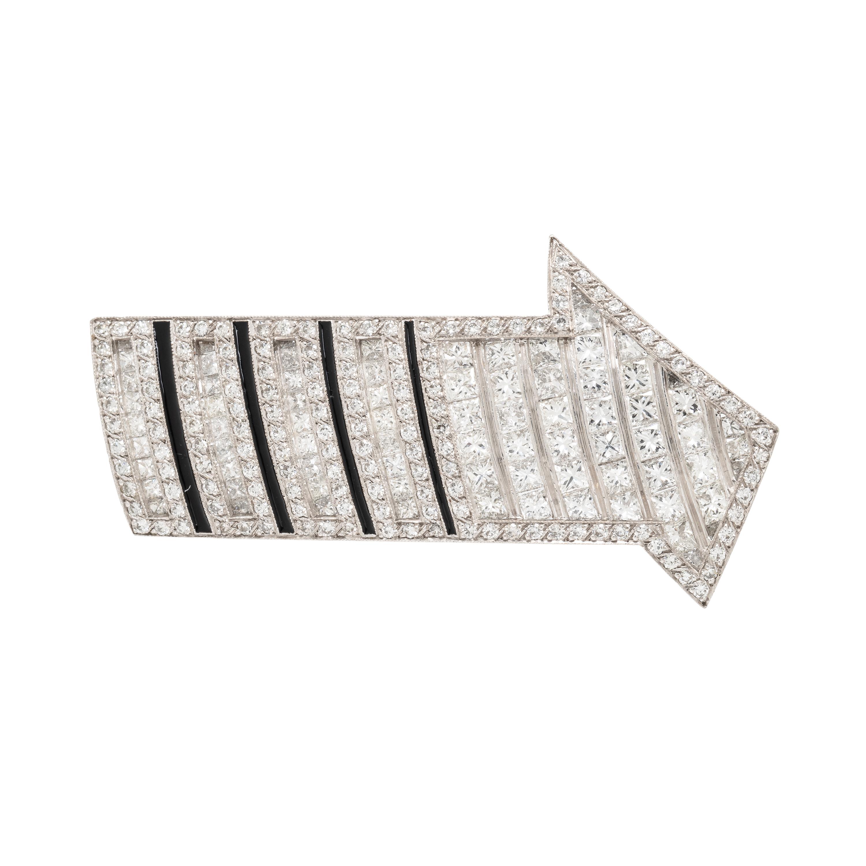 Diamond, Enamel, and Platinum Arrow Brooch