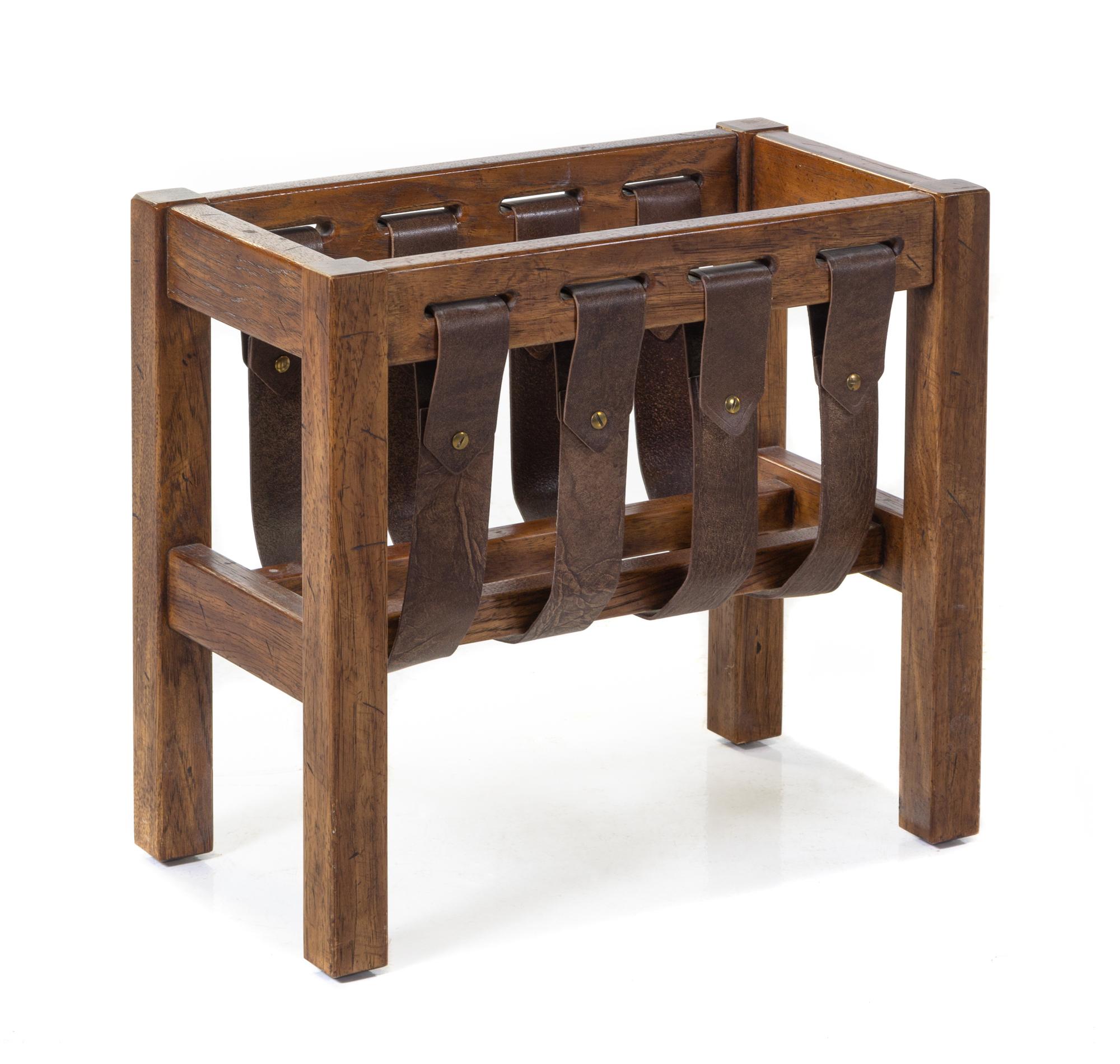 A Wood and Leather Magazine Rack