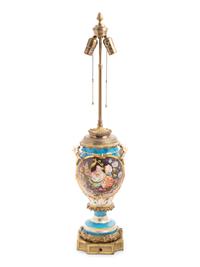A Continental Gilt Bronze Mounted Porcelain Lamp