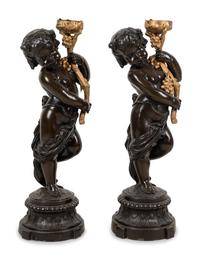 A Pair of Gilt and Patinated Metal Figural Torchères After Auguste Moreau