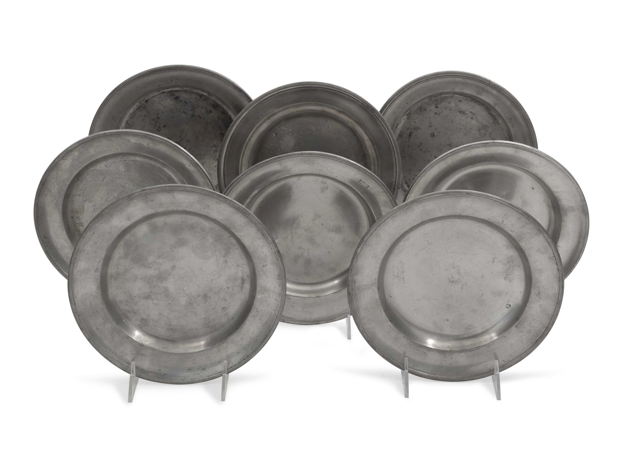 A Set of Eight Pewter Plates