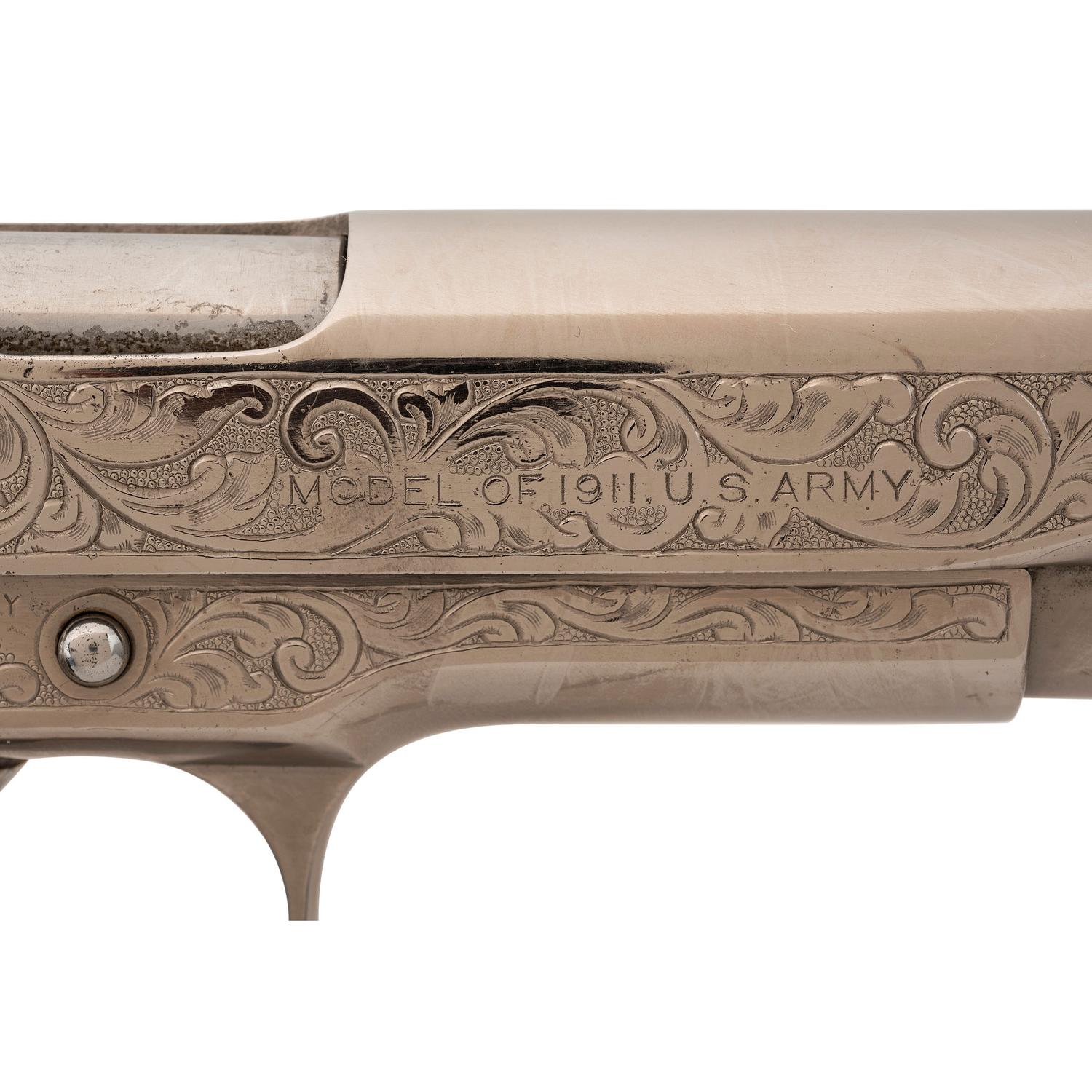 ** Engraved and Refinished Nickel Plated Colt US Model 1911 Pistol with Pearl Grips