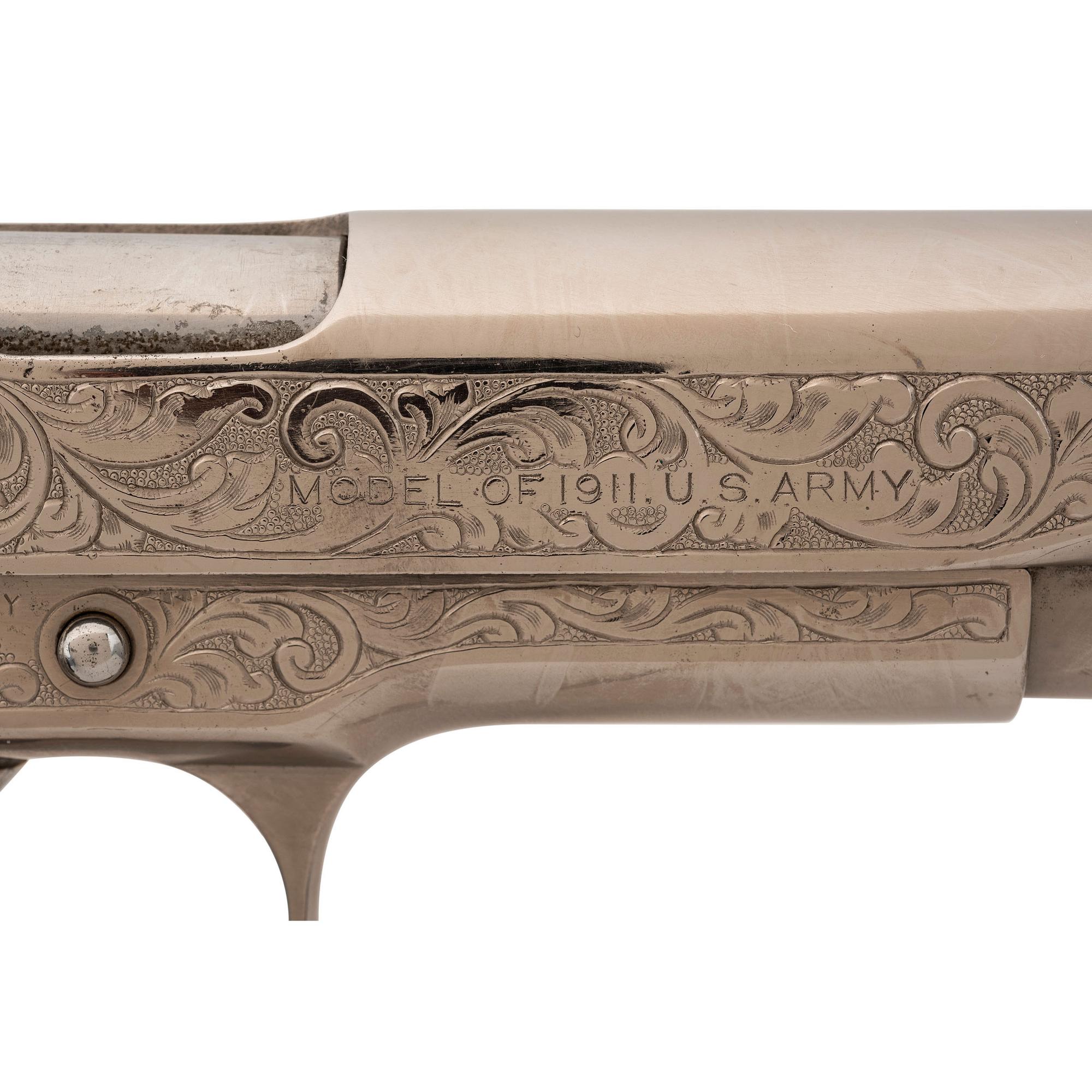 ** Engraved and Refinished Nickel Plated Colt US Model 1911 Pistol with Pearl Grips