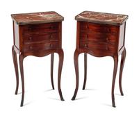 A Pair of Louis XV Style Mahogany Marble-Top Side Tables