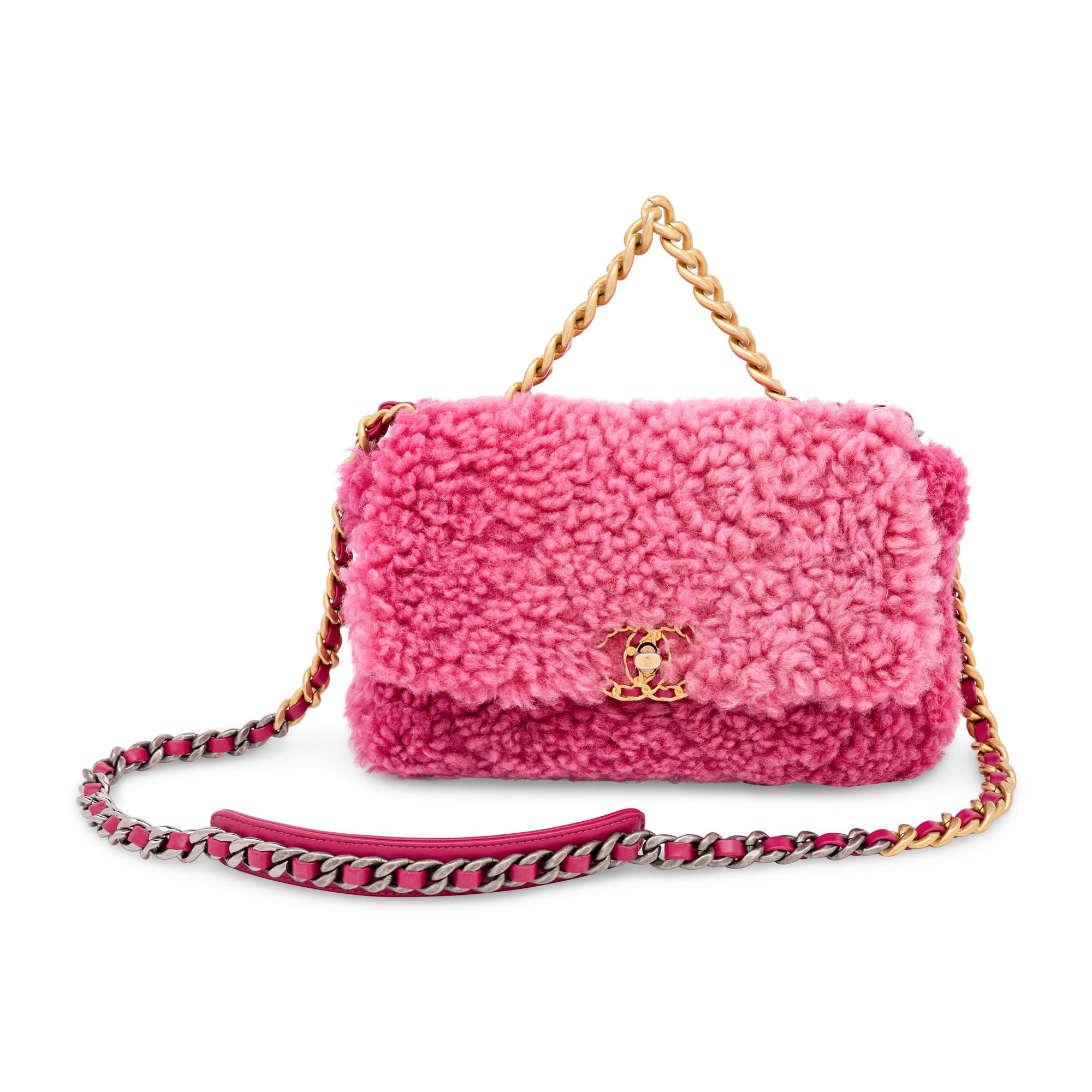 Chanel, 19 Flap Bag in Fuchsia Shearling