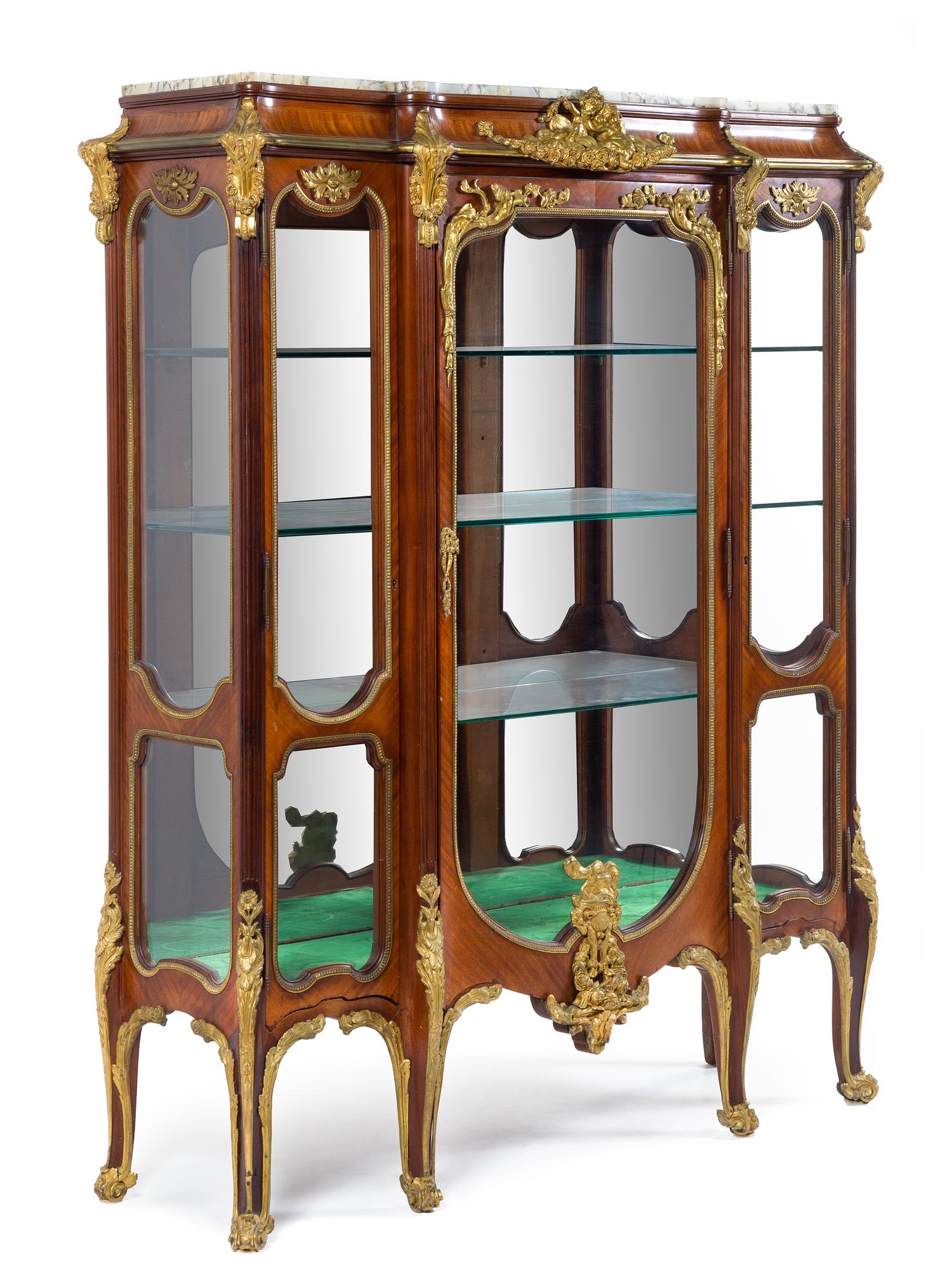 A Louis XV Style Gilt Metal Mounted Kingwood Vitrine Height 69 1/2 x width 57 x depth 17 inches. — LATE 19TH CENTURY