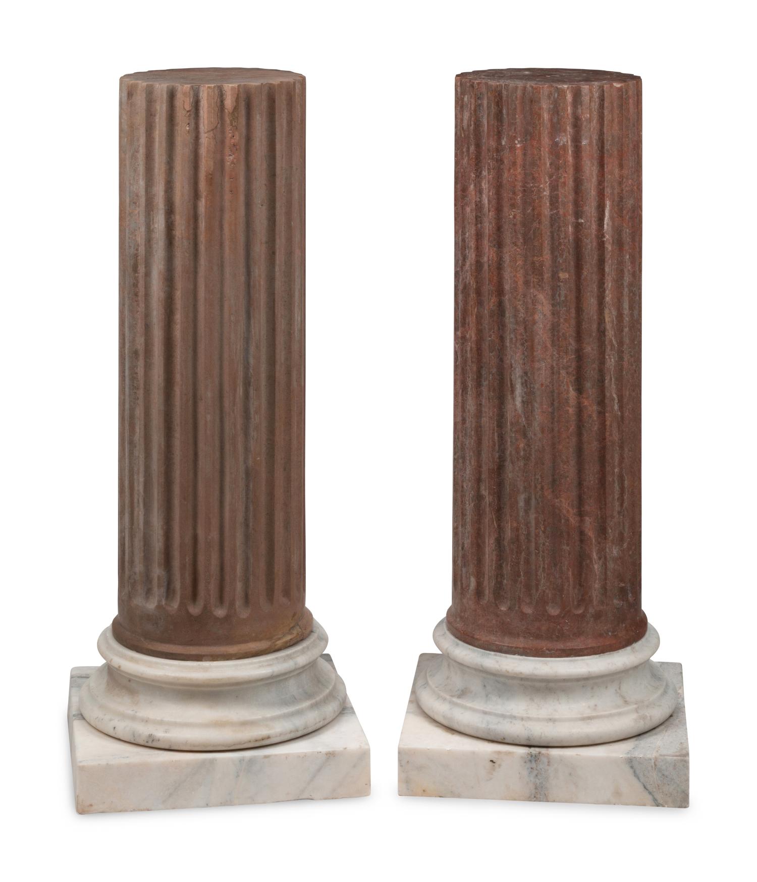 A Pair of Continental Fluted Marble Pedestals