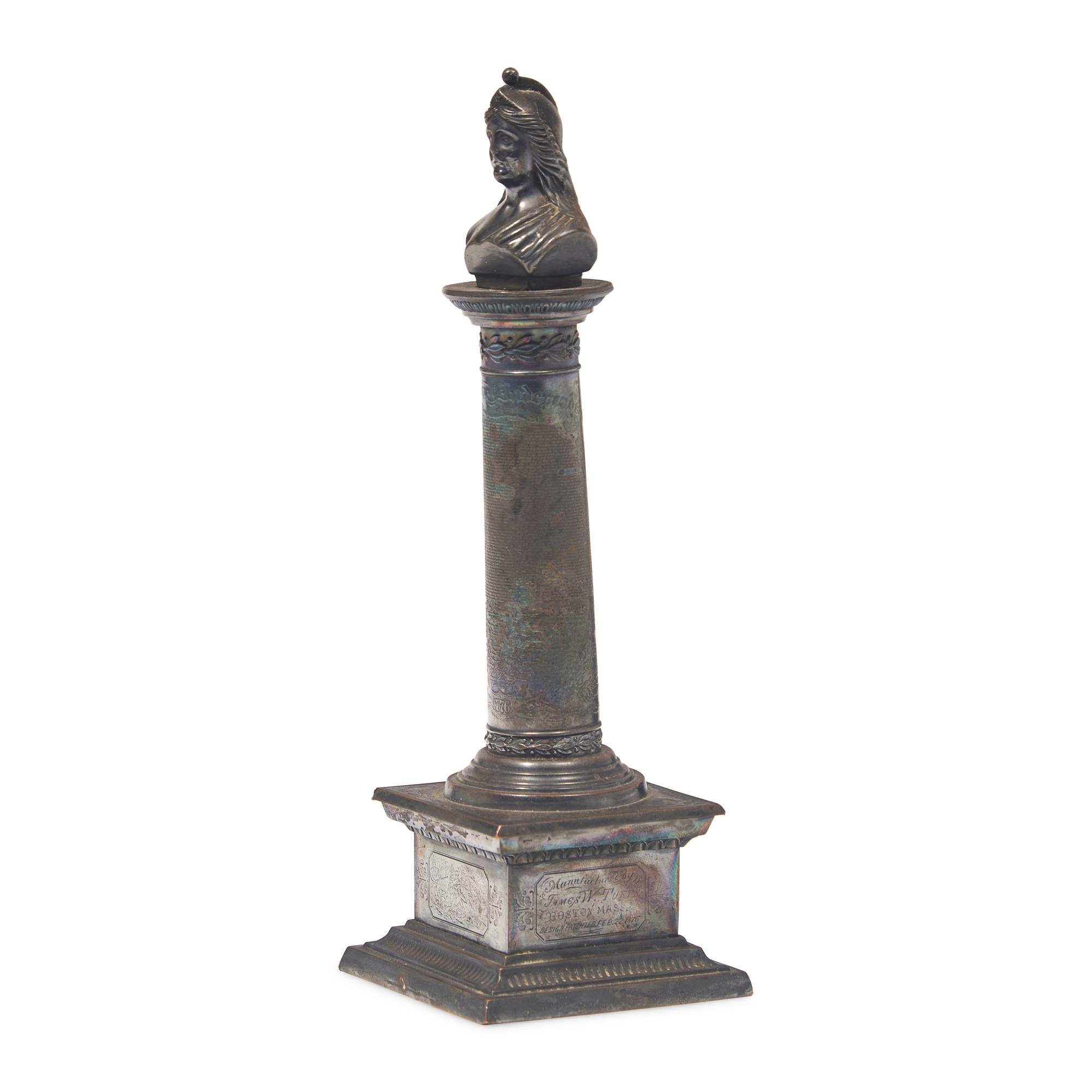 A Philadelphia Centennial Exposition Souvenir Silver-Plated Declaration of Independence Miniature Monument