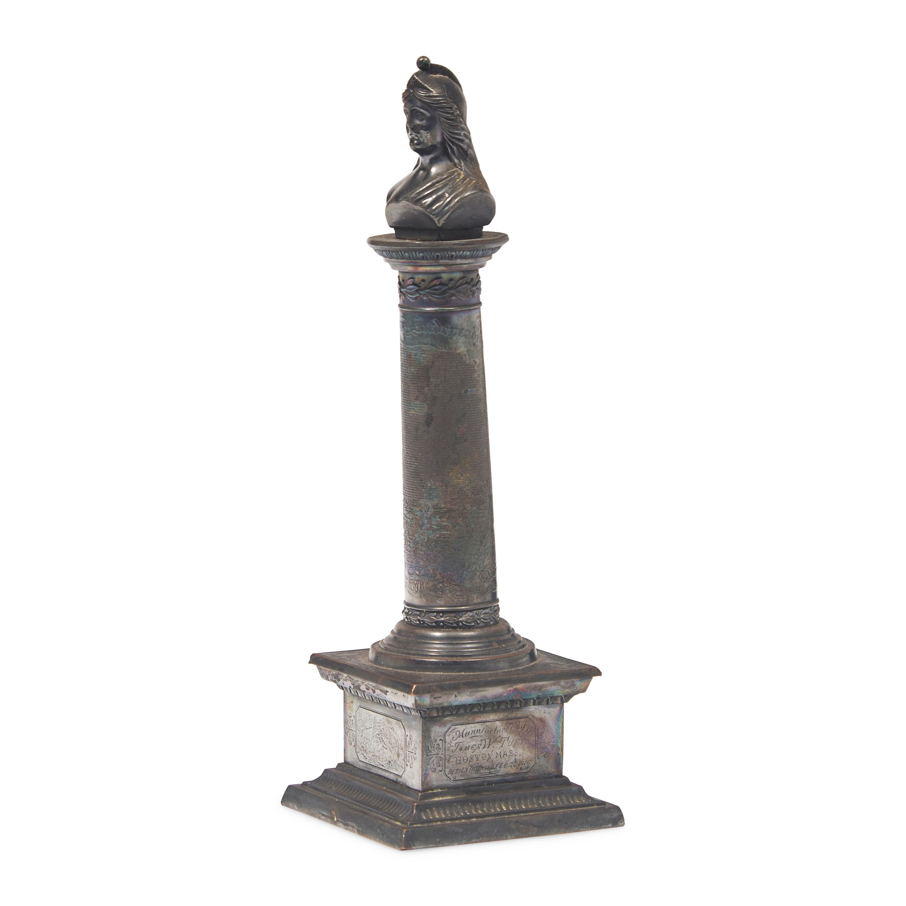 A Philadelphia Centennial Exposition Souvenir Silver-Plated Declaration of Independence Miniature Monument