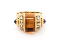 An 18 Karat Yellow Gold, Citrine, Diamond and Sapphire Ring, Lagos,