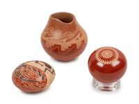 Sgraffito Redware Seed Jar, PLUS