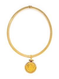 YELLOW GOLD OMEGA NECKCHAIN WITH COIN PENDANT