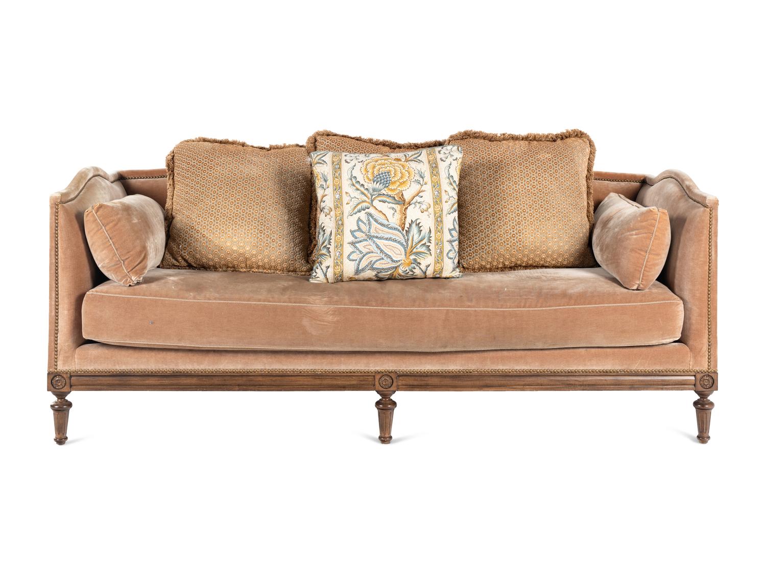 A Custom Louis XVI Style Velvet-Upholstered Settee