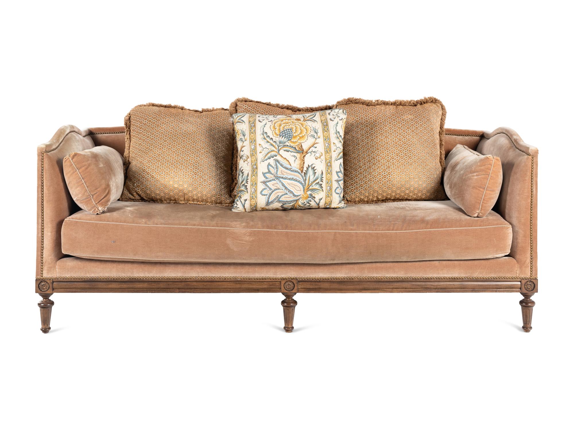 A Custom Louis XVI Style Velvet-Upholstered Settee