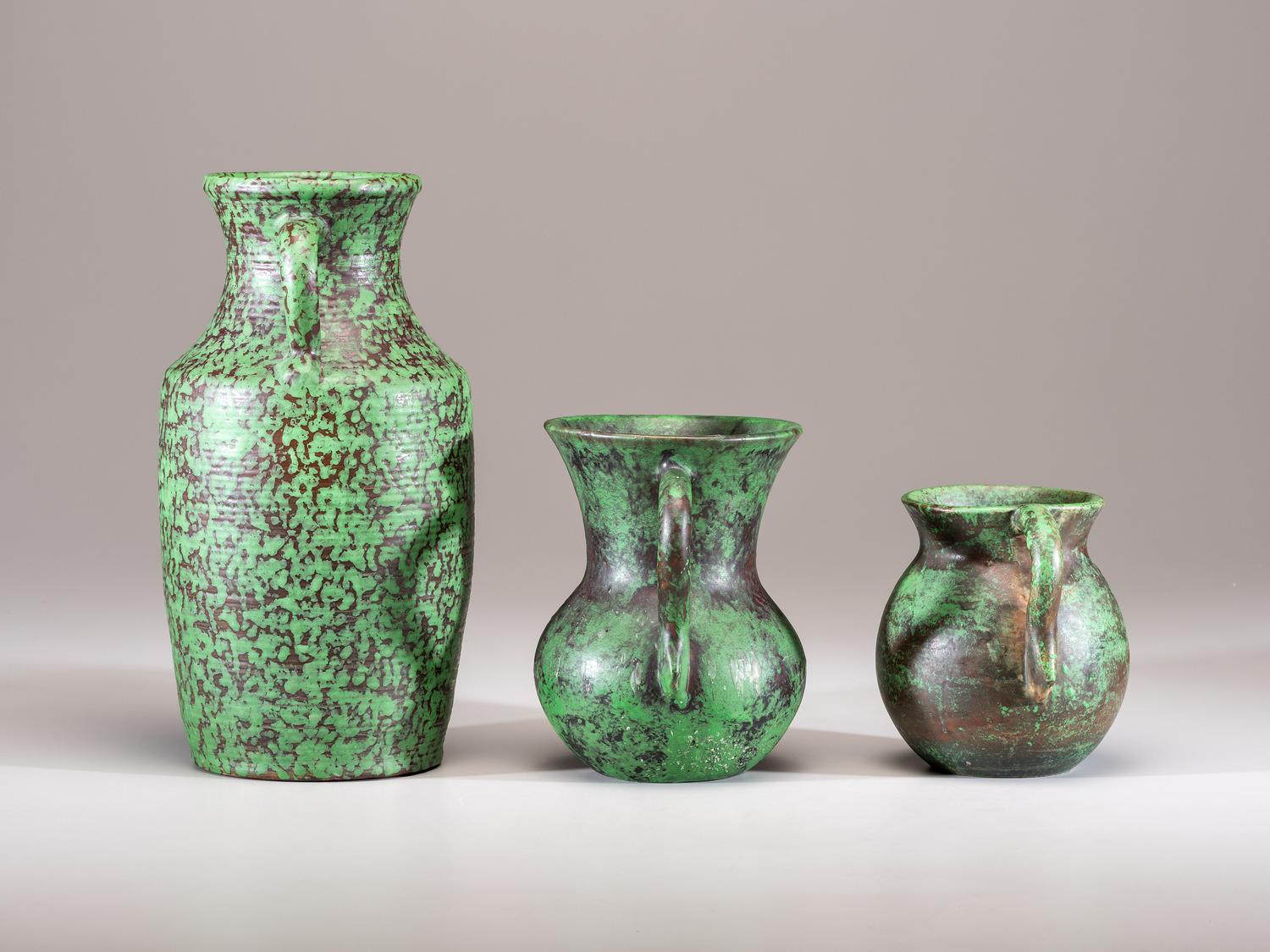Three Coppertone Two-Handled Vases