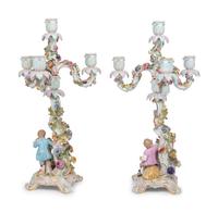 A Pair of Meissen Porcelain Candelabra