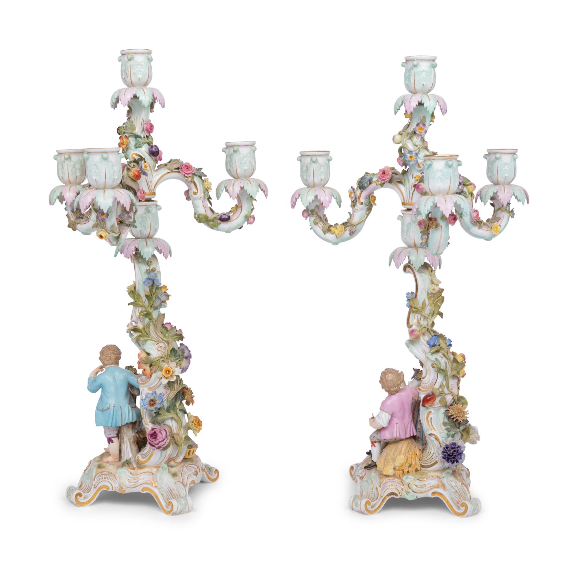 A Pair of Meissen Porcelain Candelabra