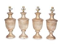 A Set of Four Silvered Wood Finial-Form Lamps