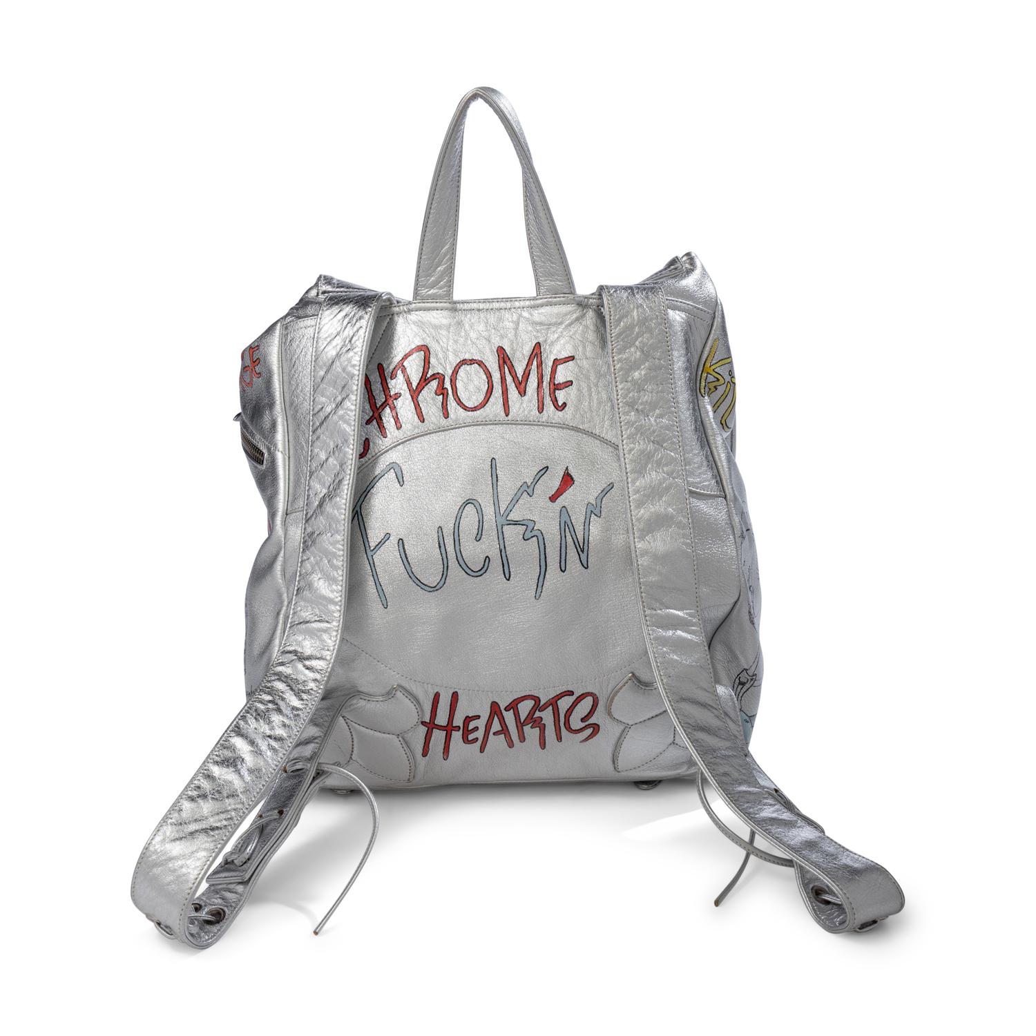 CHROME HEARTS, SILVER LEATHER GRAFFITI BACKPACK, 1995
