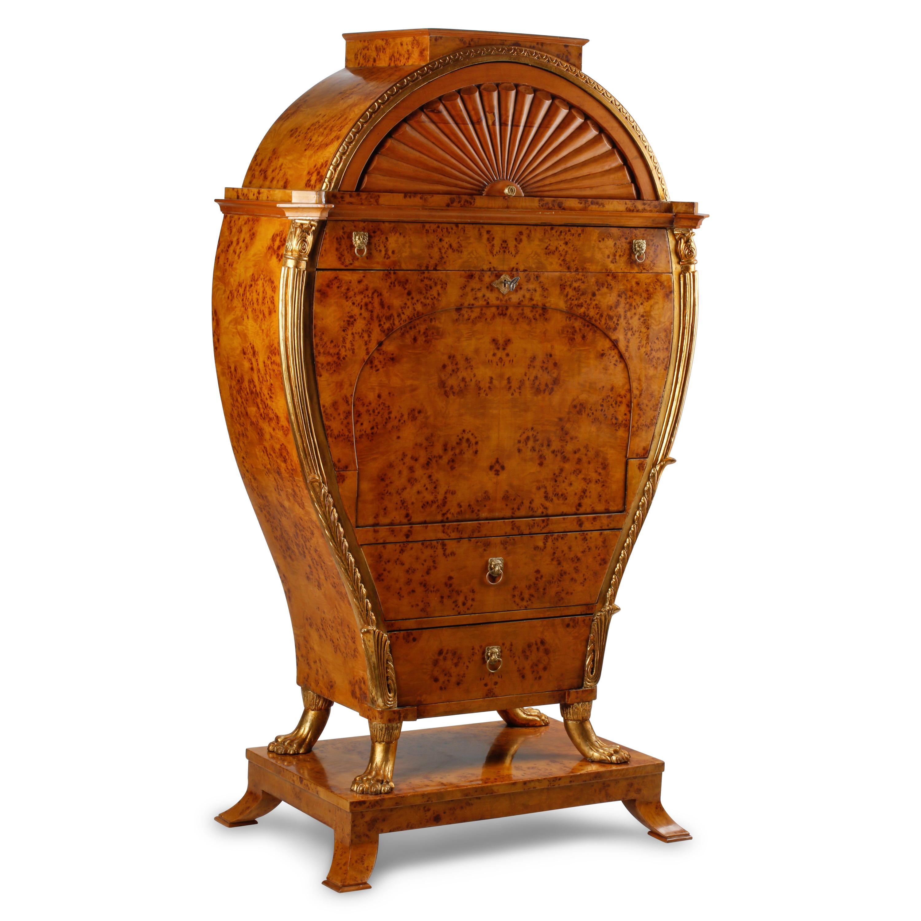 A Biedermeier Style Burlwood and Parcel Gilt Bureau Cabinet