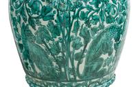 A Pair of Large Italian Green and White Glazed Ceramic Vases