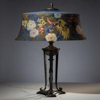 Reverse-painted Birds of Paradise lamp