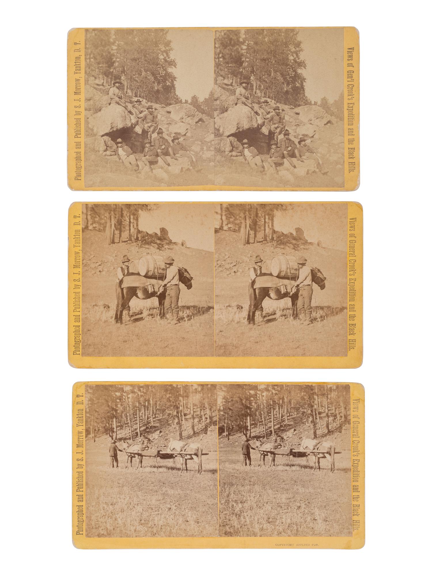 MORROW, Stanley J. (1843-1921), photographer. A group of 19 stereoviews from General Crook's Expedition and the Black Hills series, incl. reenactment of the 1876 "Starvation March."