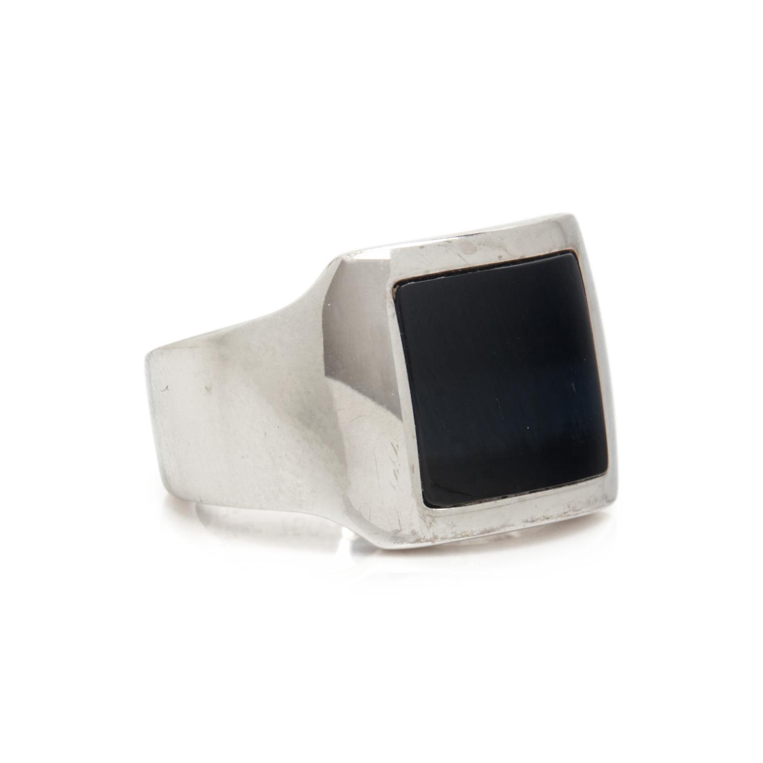 CARTIER, WHITE GOLD 'SANTOS DUMONT' HAWK'S EYE RING