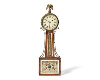 A Federal Brass-Mounted Mahogany and Églomisé Banjo Clock
