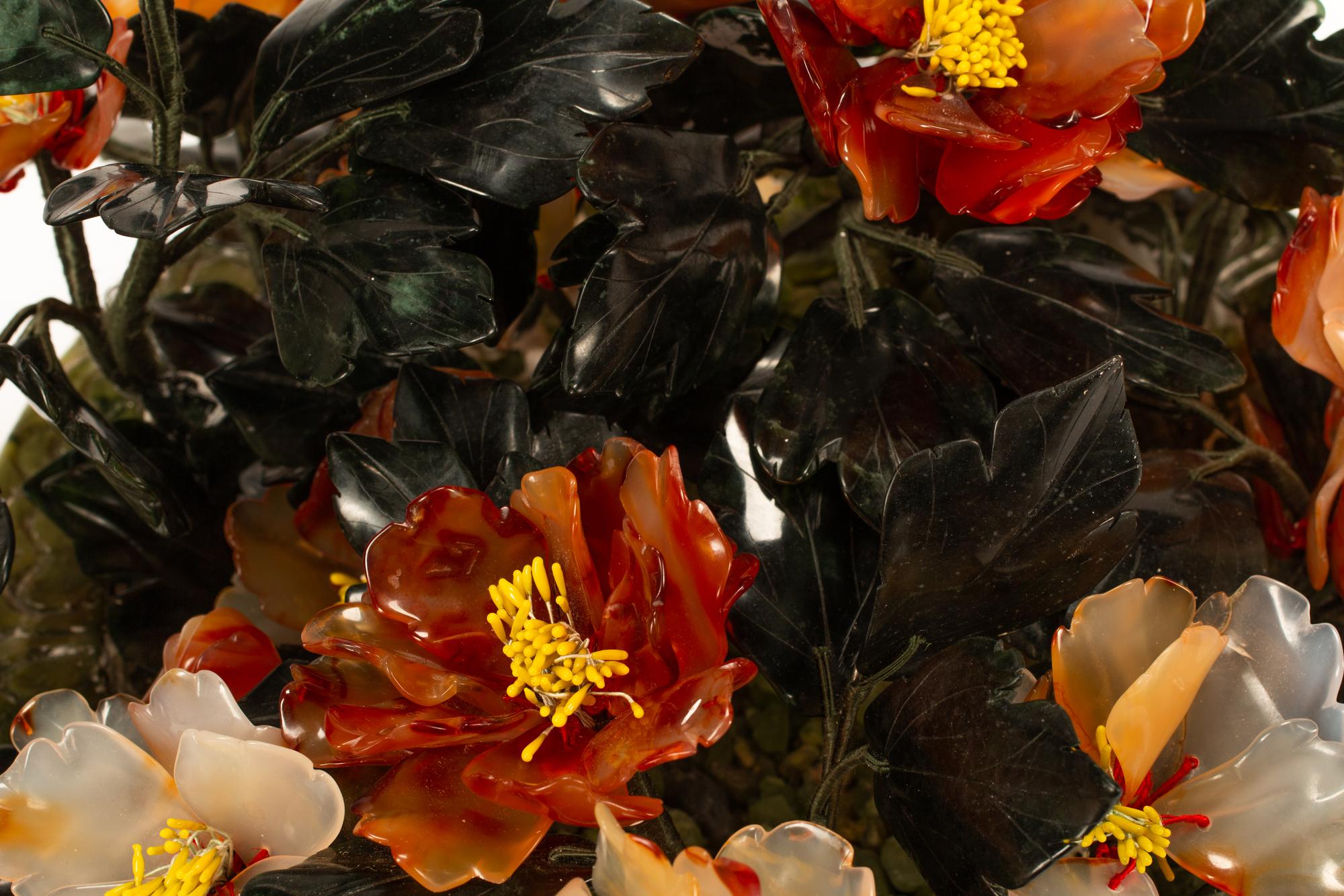 A Pair of Large Chinese Hardstone Models of Flowering Plants in Hardstone Bases
