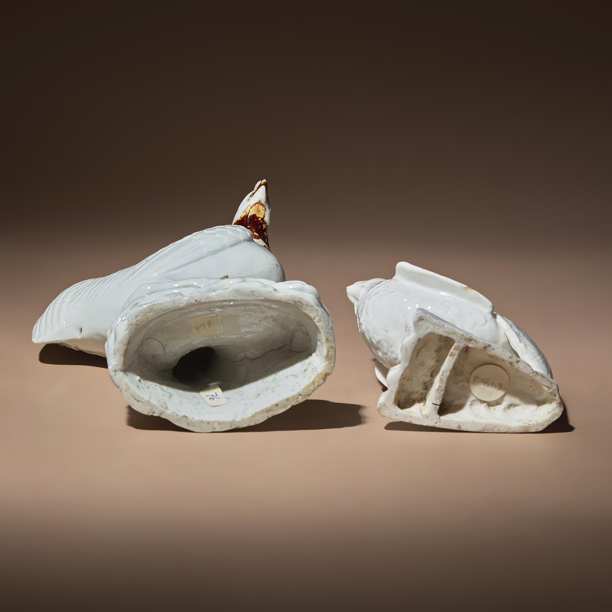 Two Chinese Blanc-de-Chine Porcelain Figures of Cockerels, 18th/19th Century — 清中期 德化白瓷雄鷄兩隻