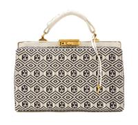 A Roberta Di Camerino Cream and Black Woven Structured Handbag, 14" x 9.5" x 5"; Handle drop: 3".