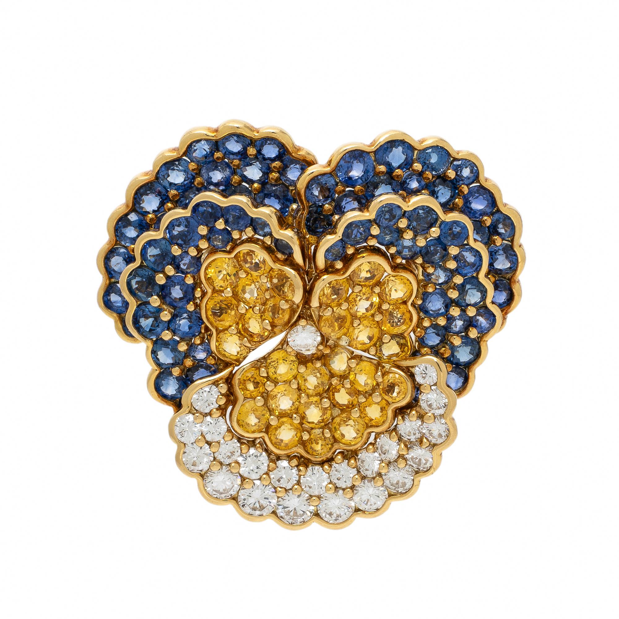 Jean Vitau, Diamond, Sapphire, and Yellow Sapphire Pansy Brooch