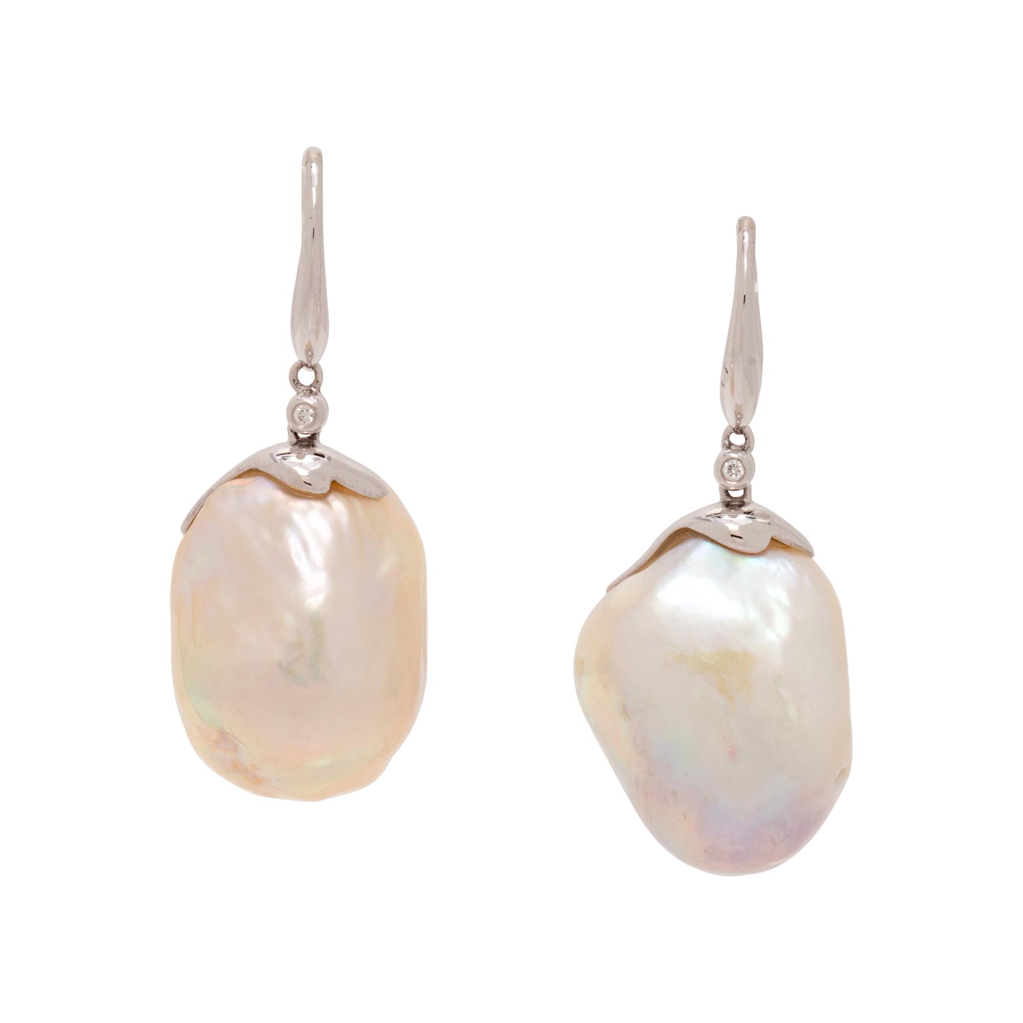 CULTURED BAROQUE PEARL AND DIAMOND EARRINGS