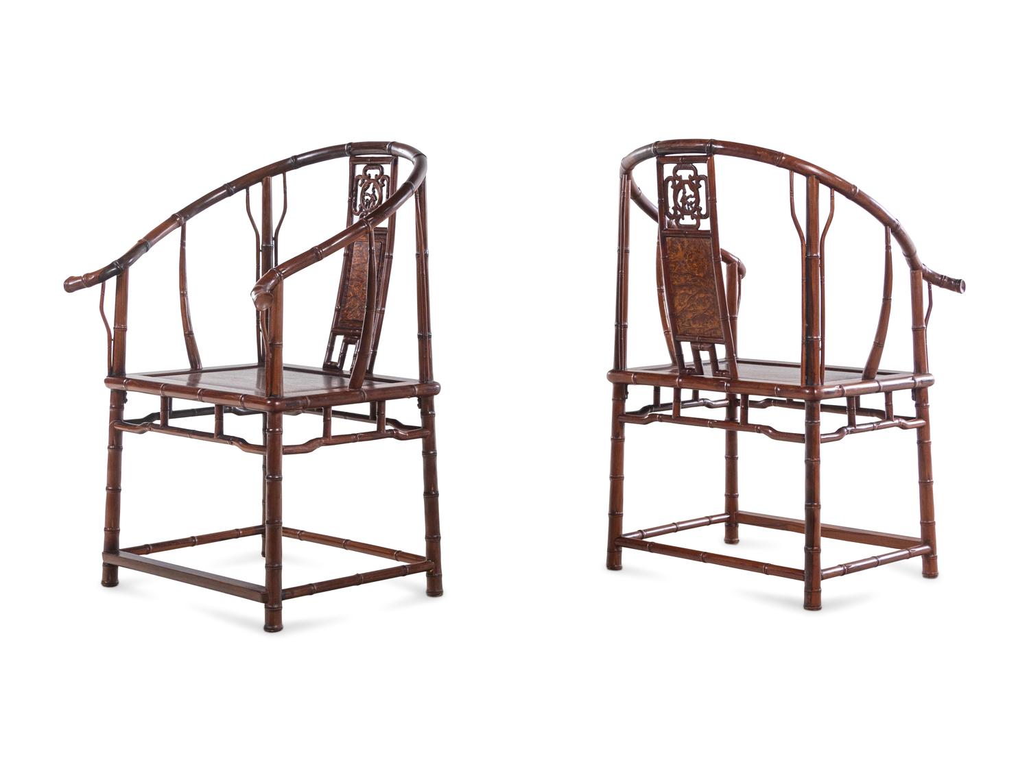 A Pair of Chinese Carved Jichimu Armchairs, Taishiyi