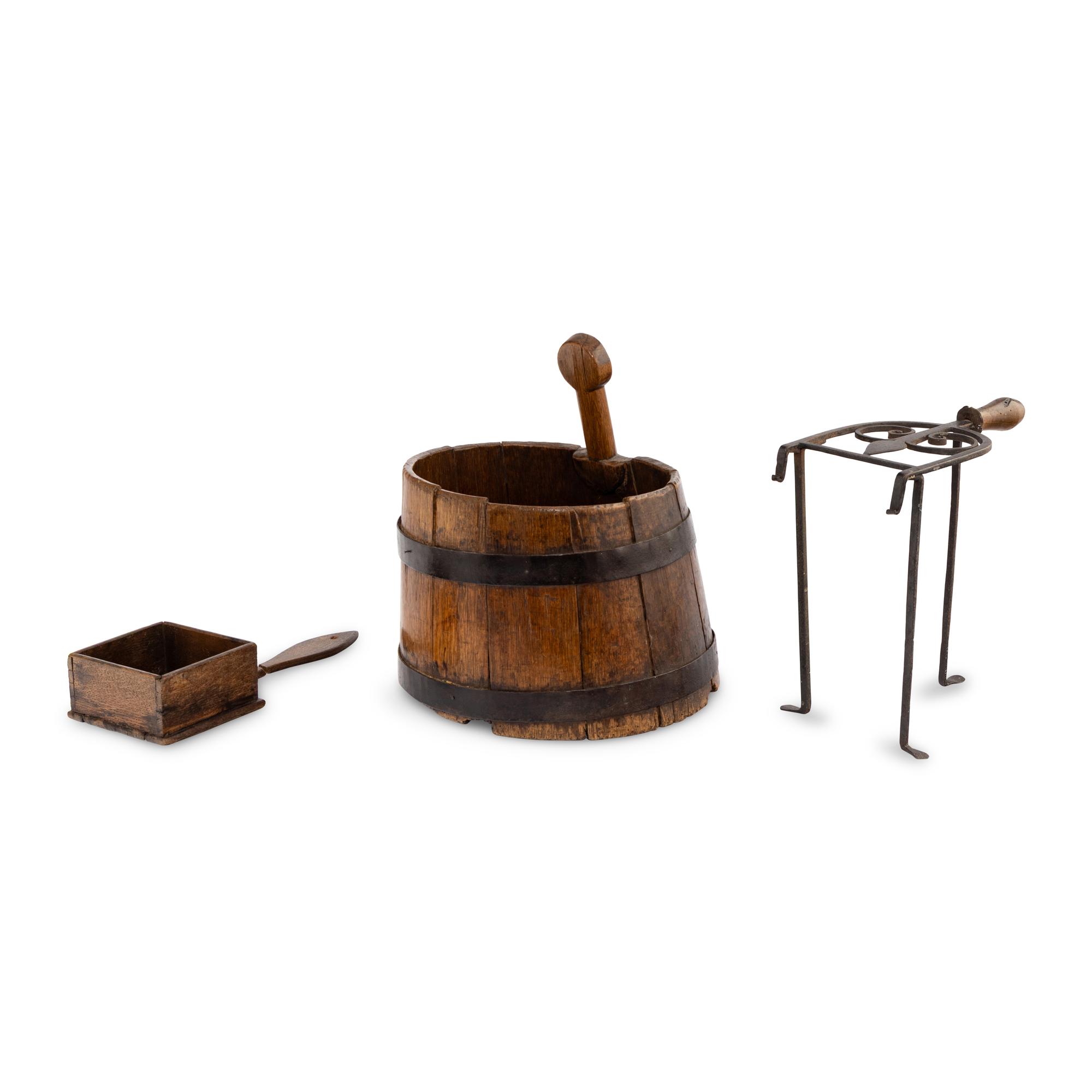 Two English Oak and Iron Utilitarian Objects