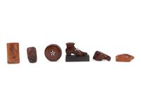 A Group of 8 Folk Art Carved Snuff Boxes and Pipe Stems