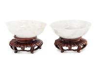 A Pair of Chinese White Jadeite 'Lotus' Bowls