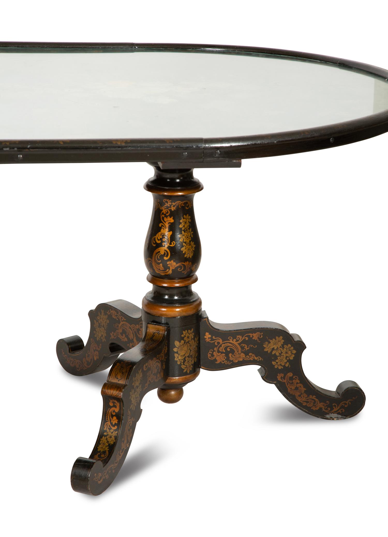 A Maison Jansen Painted and Parcel Gilt Lacquered Double Pedestal Dining Table