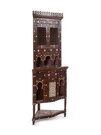 An Ottoman Turkish Carved and Mother-of-Pearl Inlaid Corner Cabinet