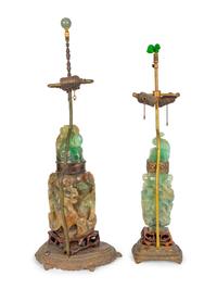 Two Chinese Green Quartz Vases Mounted as Lamps — 20TH CENTURY