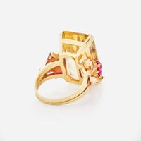 A Retro 14K Gold and Citrine Ring