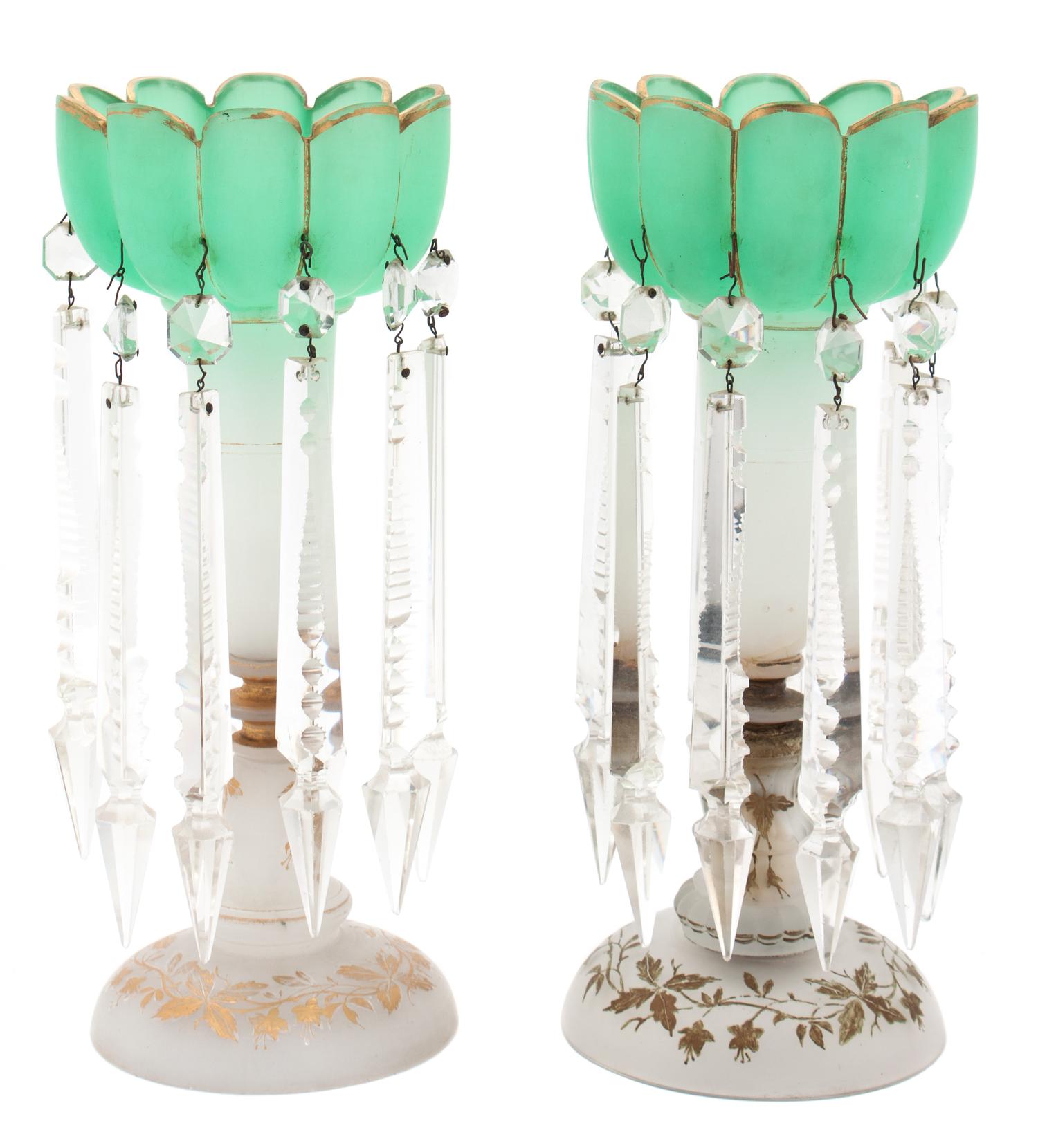 A Pair of Victorian Glass Girandoles Height 12 1/2 inches. — LATE 19TH/EARLY 20TH CENTURY